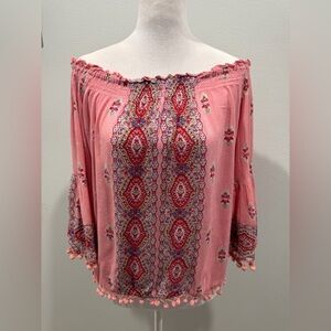 Anthropologie RAGA Colorful Flowy Off Shoulder Blouse Medium
